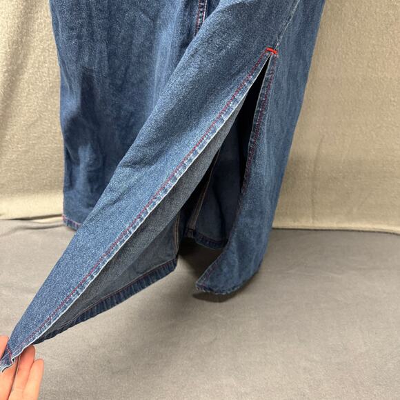 Vintage Maxi Dress Womens 18 W Blue Red Denim Pullover High Side Slits CST Sport - Picture 6 of 8